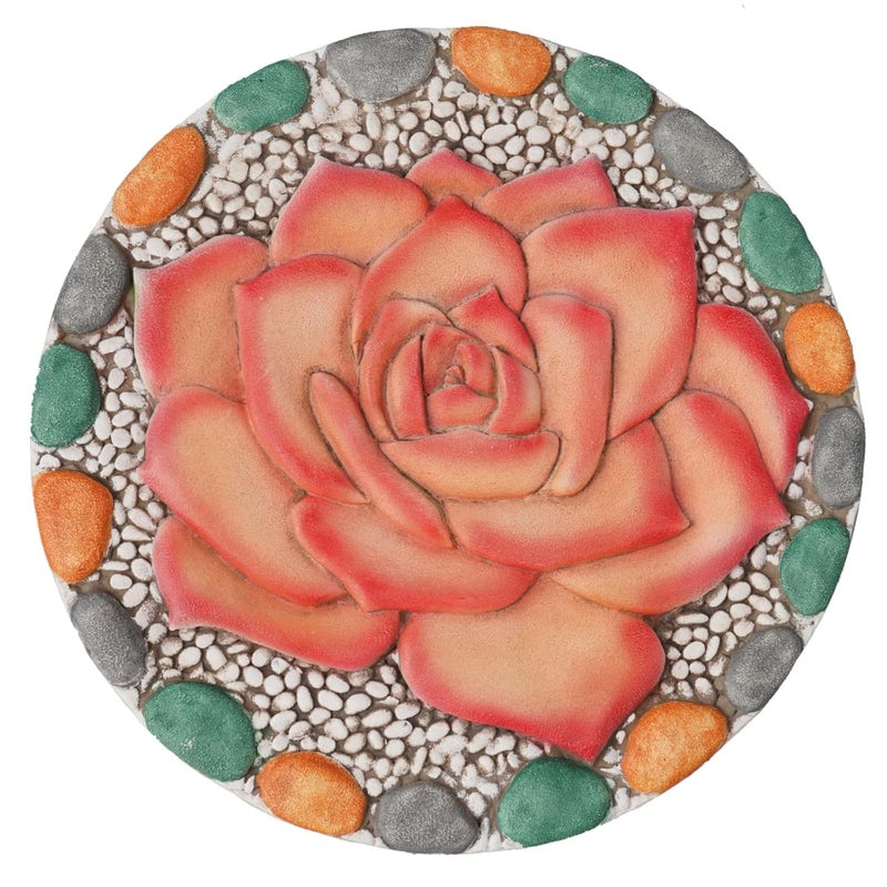 Cynkeyee Decorative Rose Garden Stepping Stone - Stepping Stones Outdoor with Colorful Pebble Border, 10x10 inches - Image 1